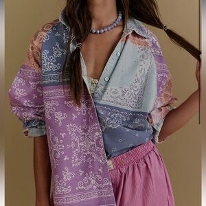 We The Free Backyard Americana Multicolor Patchwork Button Down Bandana Shirt